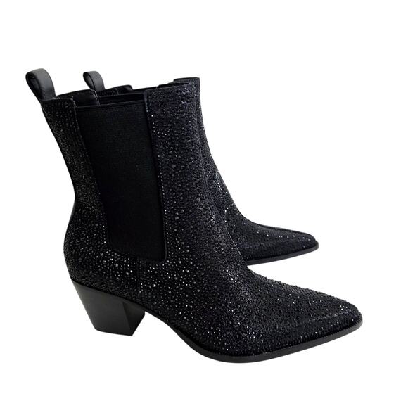 Dolce Vita Shadie Crystal Chelsea Boot Black Rhinestone Heeled Boots Size 8 - Picture 1 of 6